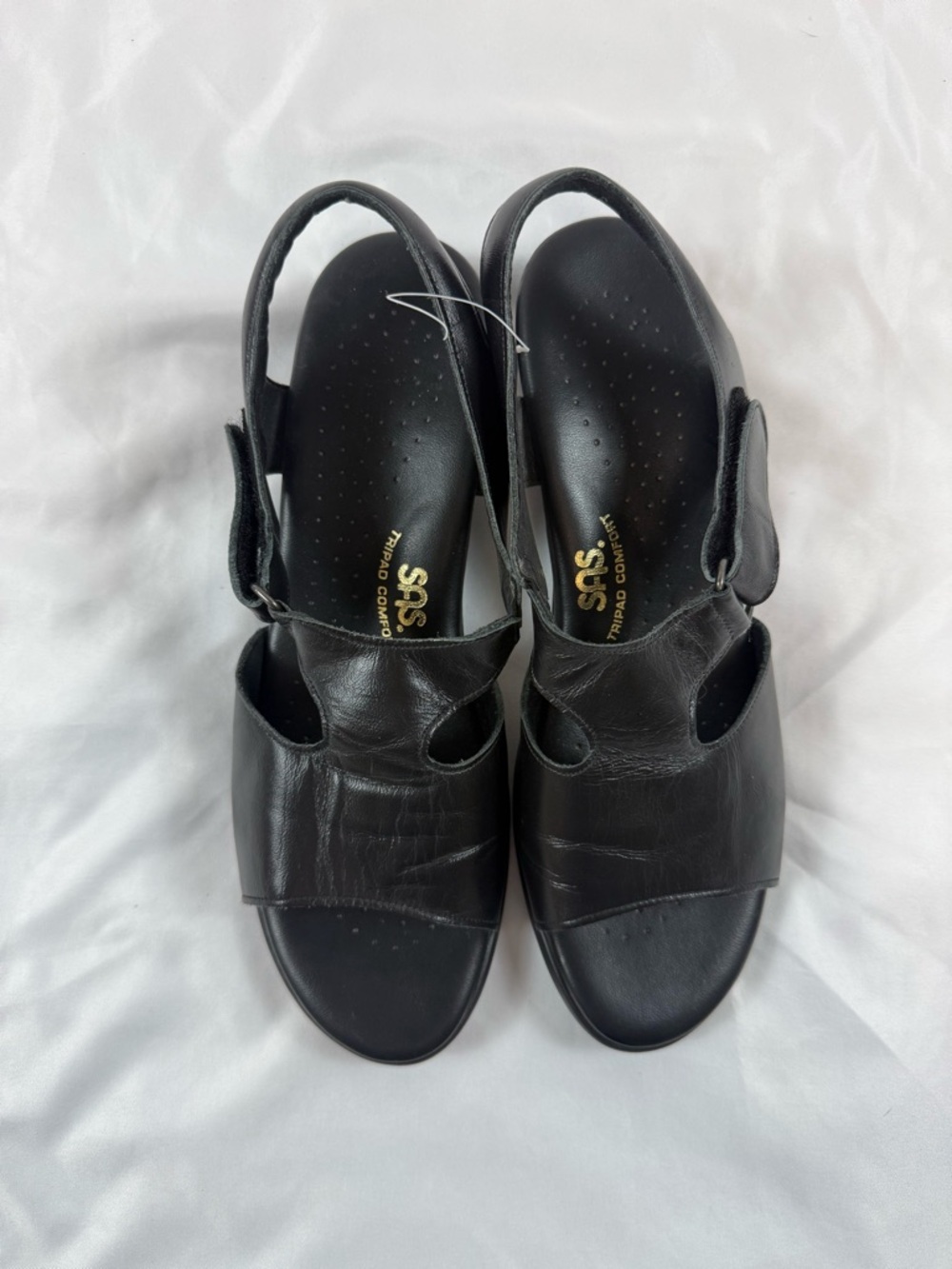 SAS Black Leather Comfort Sandals Slingback Adjustable Women Size 9 - Picture 2 of 11